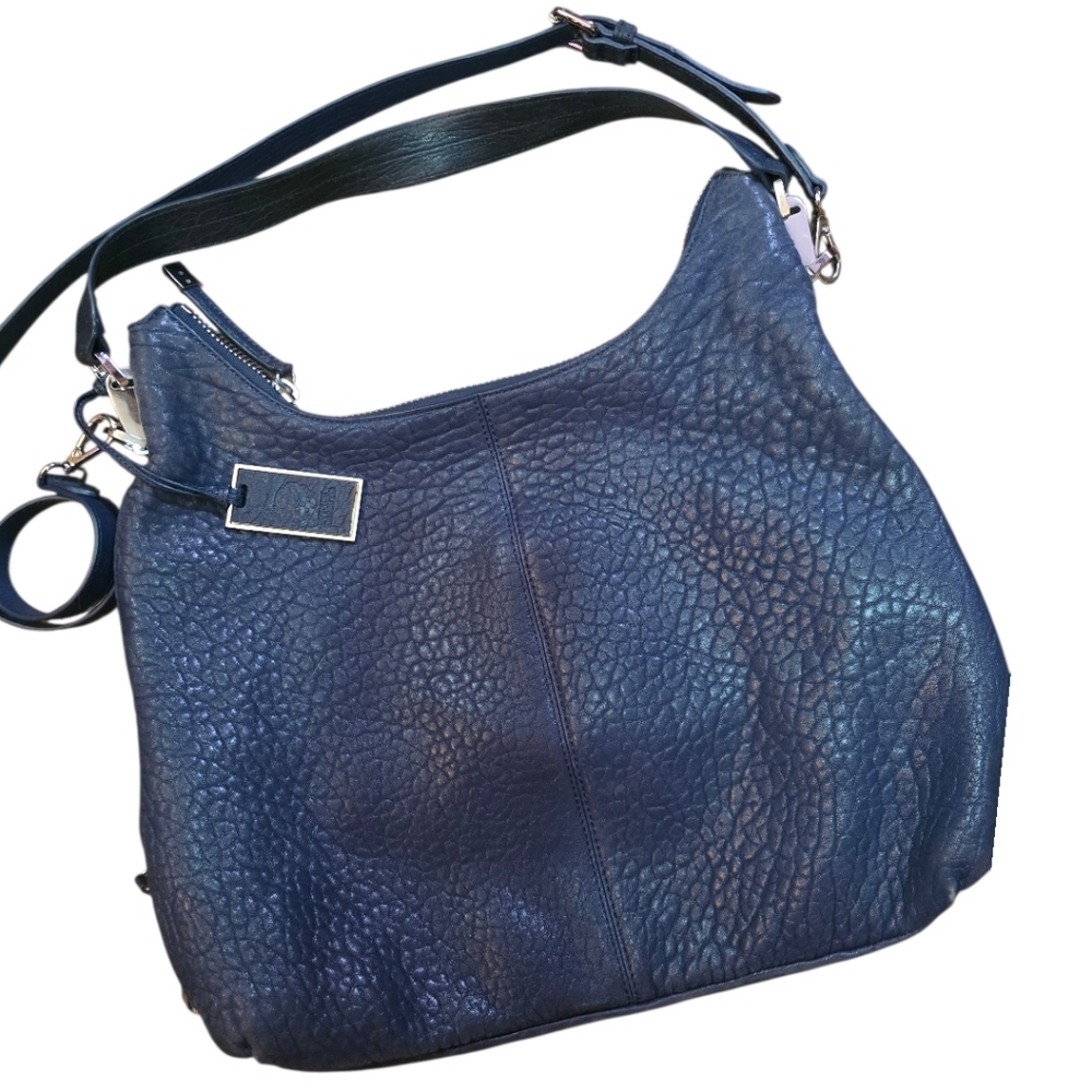 Vince Camuto Indigo blue pebbled leather large shoulder Crossbody Bag